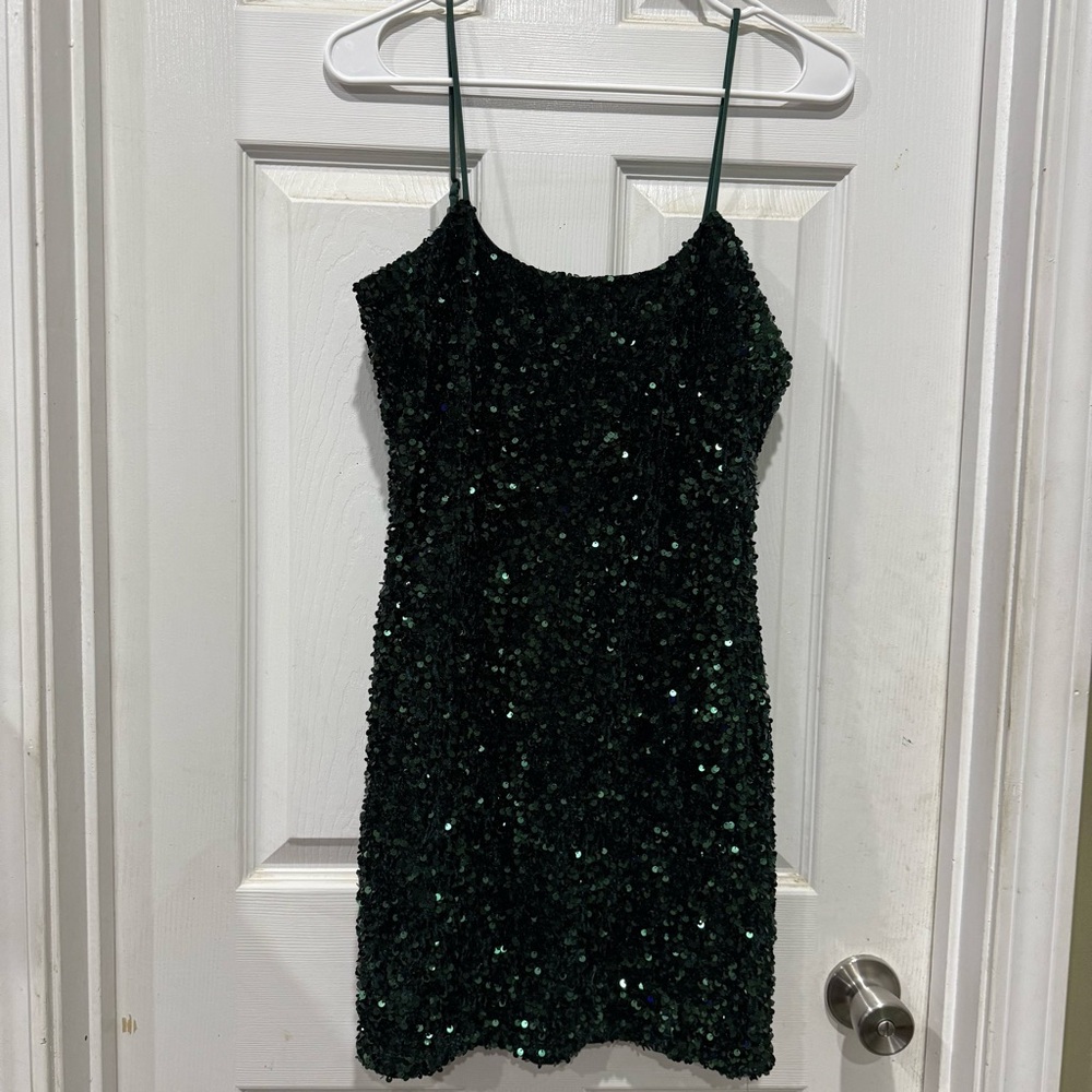 Elvi Green Sheath Mini Dress Spaghetti Strap